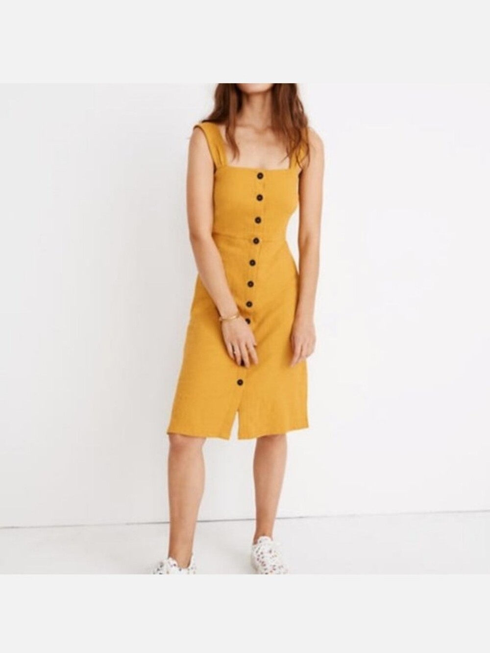 Madewell Texture & Thread Yellow Sleeveless Button Front Tank Dress S